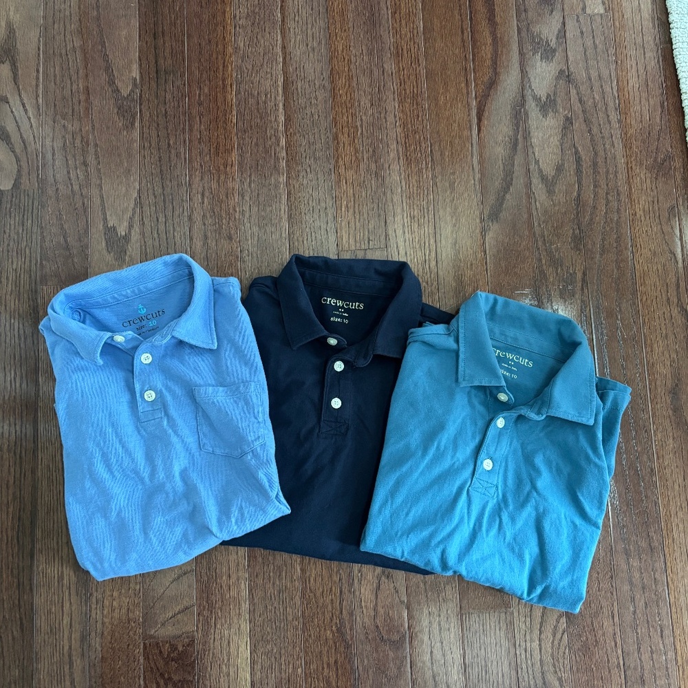 J.Crew boys long sleeve polos- set of 3 blues -size 10- excellent condition!